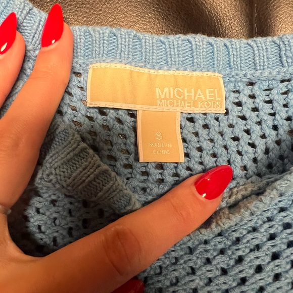 Michael Kors Women’s Size Small Open-knit Sweater, Light Blue Long Sleeve - Picture 7 of 8